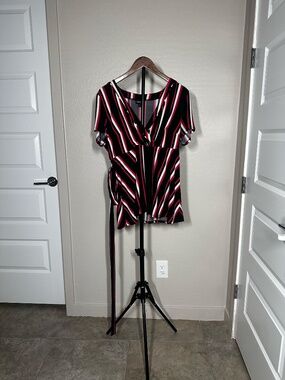 Torrid Black Red & White Striped Wrap Top Size 0 (10/12)